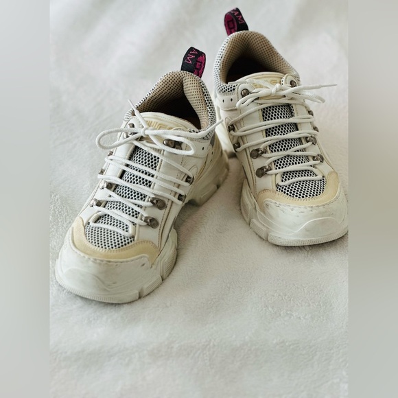 GUCCI Flashtrek Mesh Calfskin Suede Women’s Flashtrek Chunky Sneakers Size 38 - Picture 1 of 13